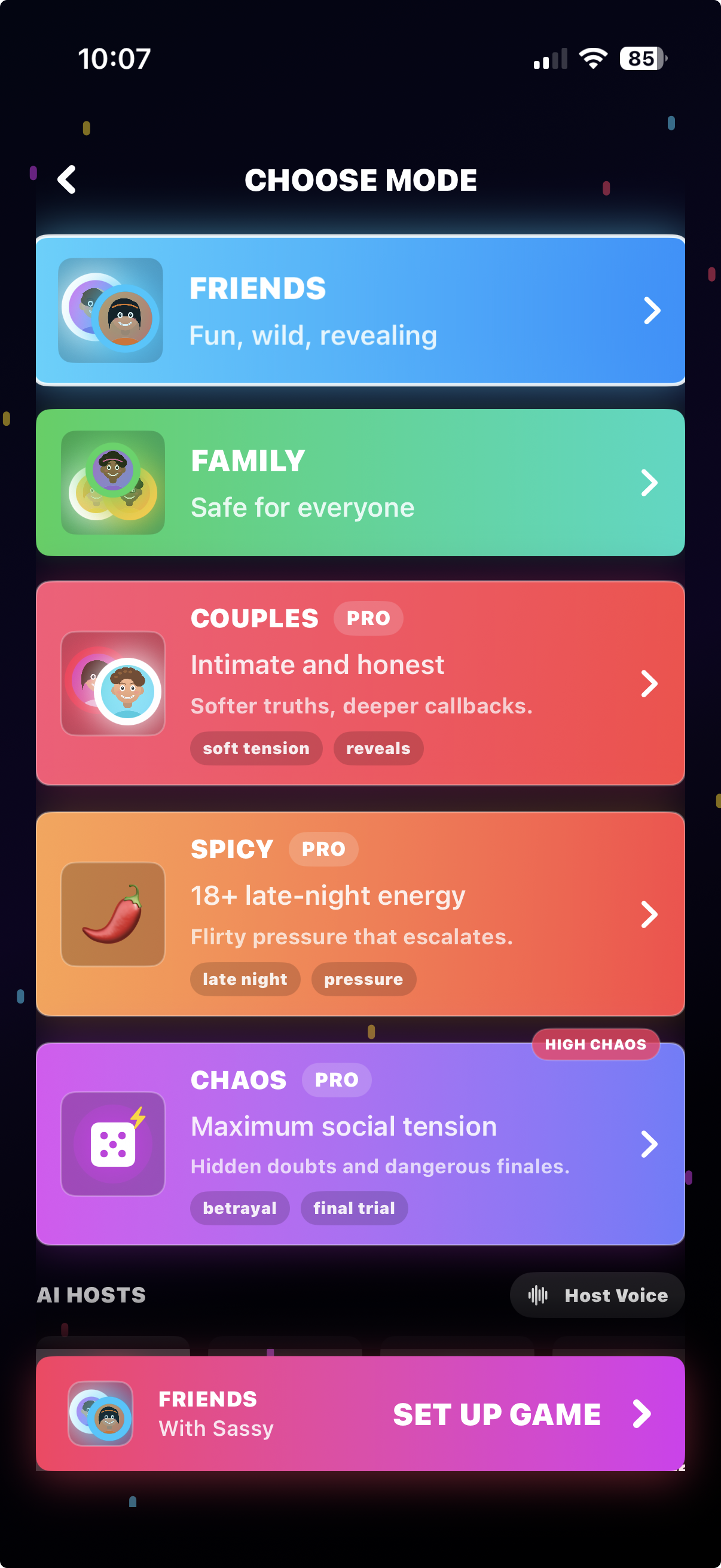 DOUBT mode selection screen